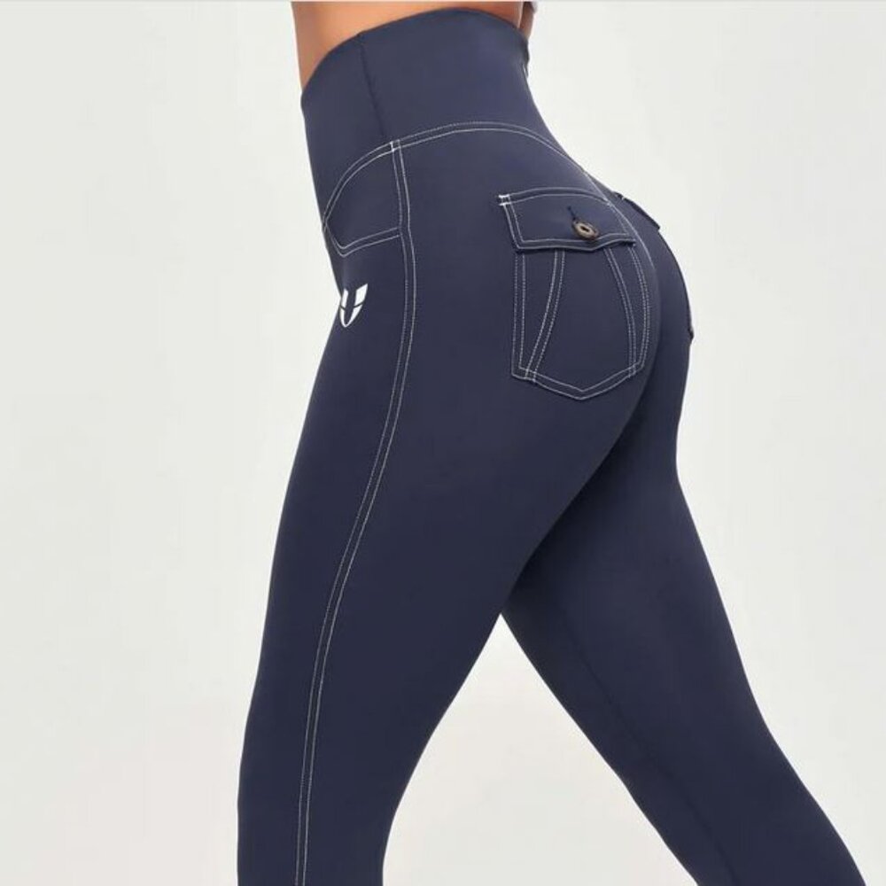Firm Abs - Contrast Stitching Leggings Navy Blue NWT